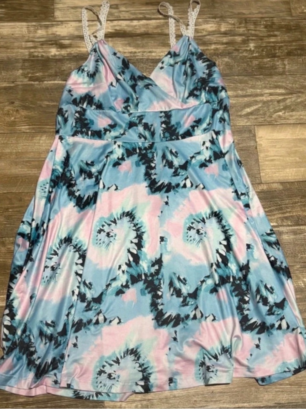 Light Blue & Pink Tie-Dye Spaghetti Strap Women’s Dress